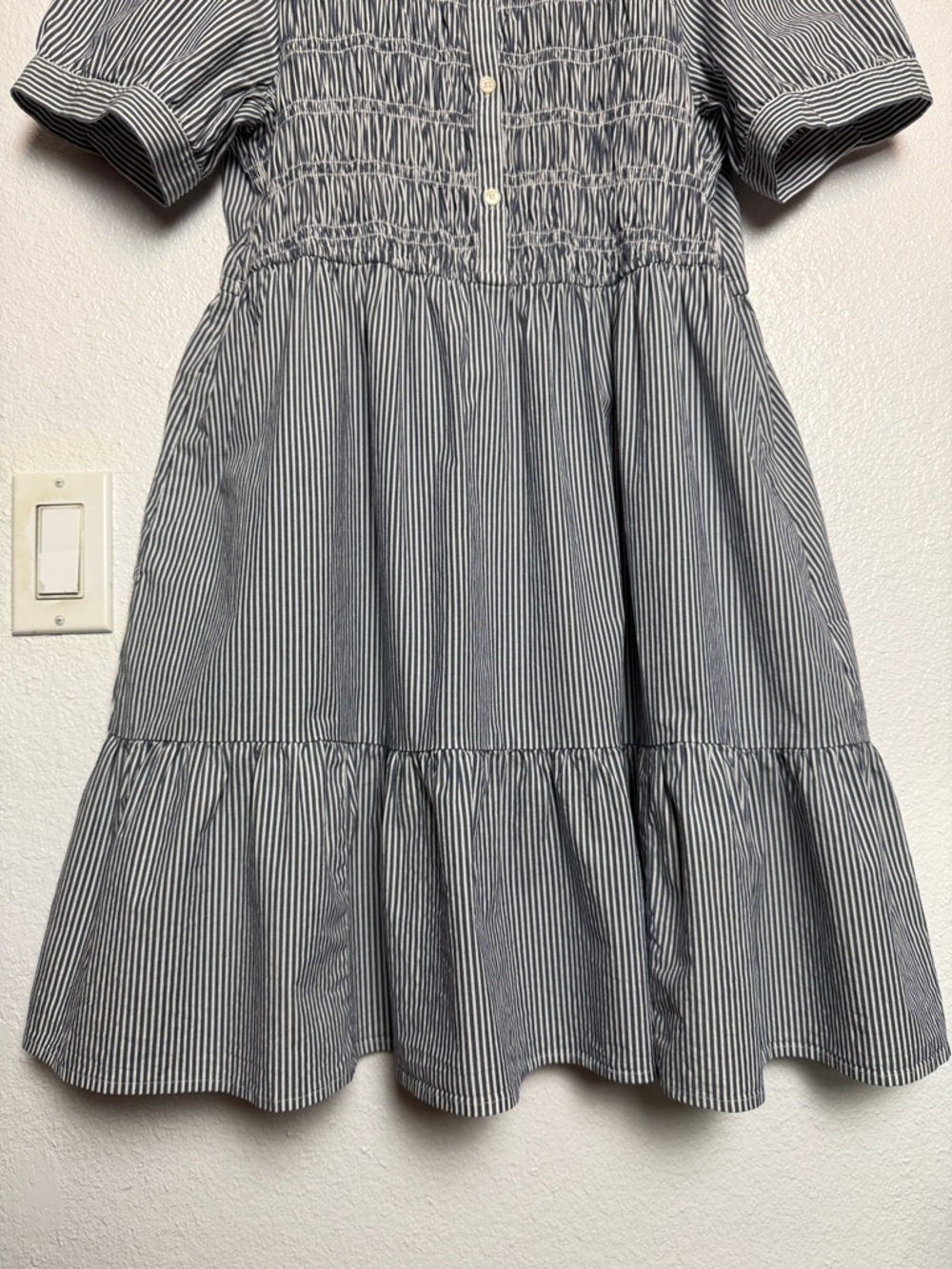 J. Crew Factory Navy and White Striped Smocked Shirt Dress Large - Picture 9 of 9